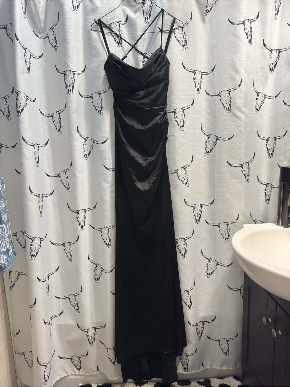 Windsor Black Satin Strappy Maxi Dress